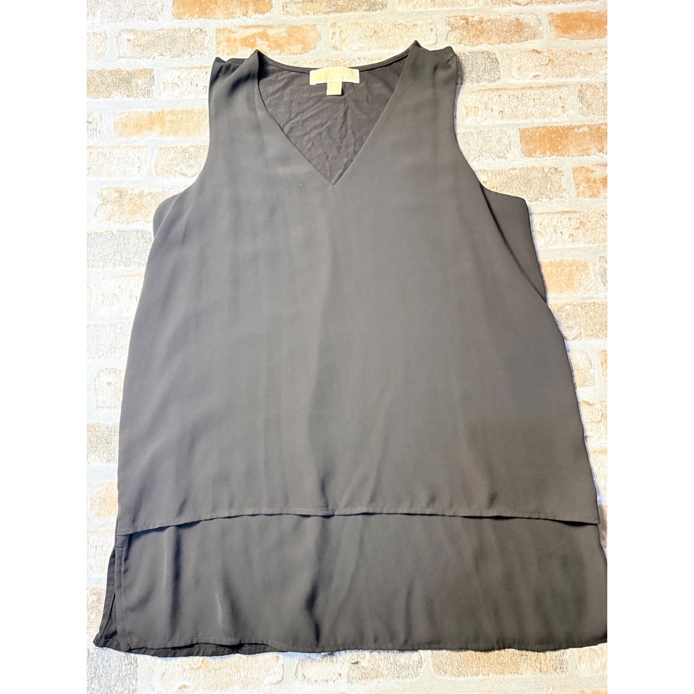 Michael Kors Womens Black V-Neck Sleeveless Mixed Media Tiered Top QR35G7MT45 M